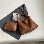 Wholesale Women Fashion Retro Solid Color Woven Embossed Shoulder Bag Two-Piece Bag Set - Image 7