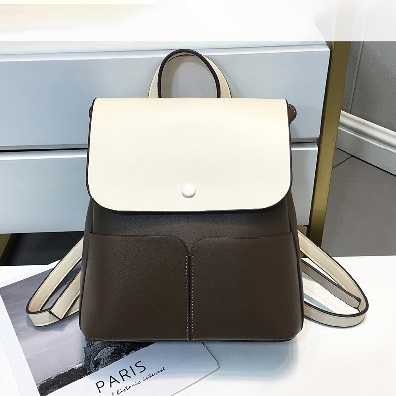 color_1-912 Wholesale Women Fashion Casual Color Block Large Capacity Durable Backpack - Image 1