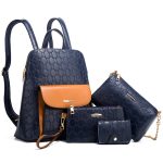 Wholesale Women Fashion Embossed Zipper PU Backpack Chain Crossbody Bag Purses Four-Piece Set - Image 6
