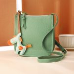Women Simple Solid Color Leather Pony Pendant Square Zipper Crossbody Bag - Image 5