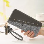 Zipper Stitching Contrast Color Tassel Rivet Purse - Image 3