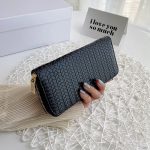 Wholesale Women Casual Zipper Weave Design Solid Color PU Purse - Image 8