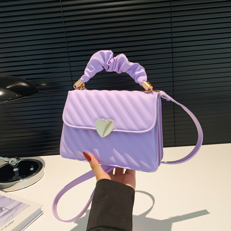 color_10-21 Women Casual Simple Solid Color Love Buckle Small Square Shoulder Bag - Image 1