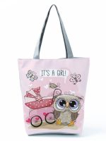 Wholesale Simple White Creative Cartoon Owl Print Shopping Bag - Image 35