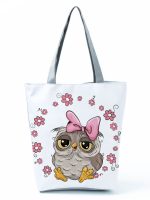 Wholesale Simple White Creative Cartoon Owl Print Shopping Bag - Image 36