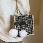 Wholesale Women Fashion Casual Color Block Cherry Pendant Linen Tote Bag - Image 7