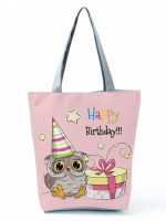 Wholesale Simple White Creative Cartoon Owl Print Shopping Bag - Image 37