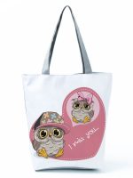 Wholesale Simple White Creative Cartoon Owl Print Shopping Bag - Image 38