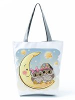 Wholesale Simple White Creative Cartoon Owl Print Shopping Bag - Image 39