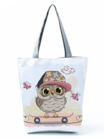 Wholesale Simple White Creative Cartoon Owl Print Shopping Bag - Image 40