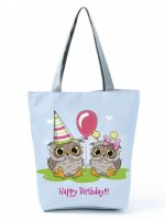 Wholesale Simple White Creative Cartoon Owl Print Shopping Bag - Image 41