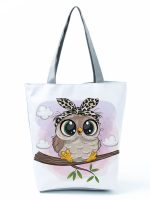 Wholesale Simple White Creative Cartoon Owl Print Shopping Bag - Image 42