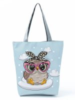 Wholesale Simple White Creative Cartoon Owl Print Shopping Bag - Image 43