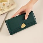 Women Fashion Casual Solid Color Litchi Pattern Triple Folding Long Wallet - Image 7