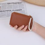 Women Fashion Solid Color Litchi Pattern Short Pearl Chain Multi-Card Coin Wallet - Image 8