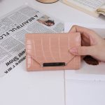 Women Fashion Casual Solid Color Crocodile Pattern Short Three-Fold Coin Wallet - Image 8