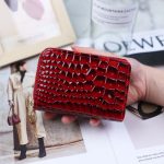 Women Fashion Solid Color Double Zipper Short Crocodile Pattern Multi-Card Wallets - Image 8
