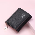 Women Basic Zipper Design Flower Pendant Solid Color PU Wallet - Image 6