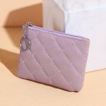 Women Fashion Solid Color Rhombic Quilted Zipper Mini PU Wallet - Image 8