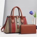 Women Fashion Casual Color Block Large Capacity Handbag Two-Piece Set - Image 7