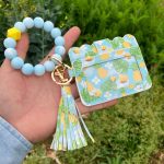 Wholesale Fashion Printed Silicone Bead Tassels Bracelet Pu Leather Wallet