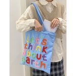 Wholesale Women Simple Letter Embroidered Large Capacity Canvas Shopping Tote Bag - Image 8