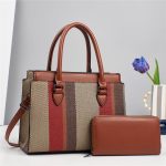 Wholesale Women Fashion Casual Contrast Color Large Capacity Handbag Two-Piece Bag Set - Image 2