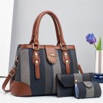 Women Fashion Color Block Large Capacity Handbag Bag Three-Piece Set - Image 7