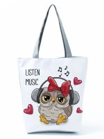 Wholesale Simple White Creative Cartoon Owl Print Shopping Bag - Image 27