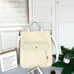 Women Casual Solid Color Corduroy Large Capacity Handheld One Shoulder Canvas Bag - Image 9