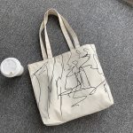 Wholesale Women Simple Cute Cat Line Print Large Capacity Canvas Tote Bag - Image 7