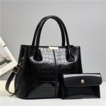 Wholesale Women Fashion Casual Solid Color Crocodile Pattern Handbag Bag Two-Piece Set - Image 7