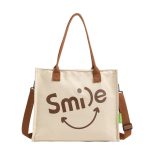 Wholesale Autumn And Winter Letters Contrast Canvas Shoulder Bag Women'S Large Capacity Casual Tote Bag Smiley Printed Canvas Bag - Image 8