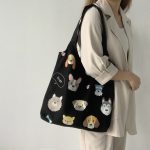 Wholesale Women Fashion Cartoon Dog Print Large Capacity Canvas Tote Bag - Image 8