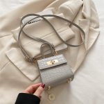 Women Fashion Casual Solid Color Stone Pattern Mini Lock Small Square Crossbody Bag - Image 8
