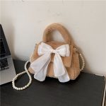 Wholesale Women Simple Cute Plush Bow Pearl Chain Crossbody Bag - Image 8