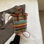 Wholesale Women Fashion Vacation Contrast Color Straw Woven Mobile Phone Crossbody Bag - Image 7