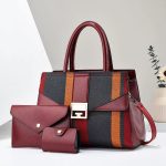 Wholesale Women Fashion Casual Color Block Stripe Handbag Three-Piece Set - Image 3