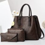 Women Retro Casual Solid Color Soft PU Handbag Three-Piece Set - Image 3