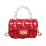 Wholesale Women Elegant Mini Flap Buckle Design Pearl Decoration Solid Color PU Crossbody Bag - Image 9
