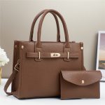 Women Fashion Casual Solid Color Large Capacity Handbag Two-Piece Set - Image 3