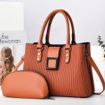 Women Fashion Simple Solid Color Bag Large Capacity Handbag Two-Piece Set - Image 6