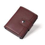 Men Fashion Casual Solid Color Three-Fold Automatic Pumple Card Multi-Card Wallet