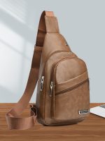 Men Fashion Casual Solid Color Soft Leather Business Chest Bag - Image 8