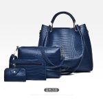 Women'S Fashion Retro Solid Color Crocodile Pattern Bucket Bag Four-Piece Bag Set - Image 8