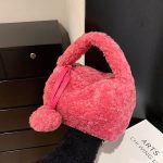Wholesale Women Fashion Cute Solid Color Fluffy Plush Handbag