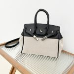 Elegant Large Capacity Canvas Color Contrast Handbags - Image 9