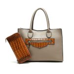 Wholesale Women Fashion Bag Colorblock Litchi Pattern Large Capacity Handbag Two-Piece Set - Image 7