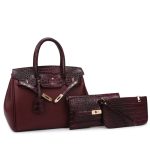 Wholesale Women Bag Casual Litchi Pattern Stitching Crocodile Pattern Handbag Three-Piece Set - Image 8
