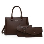 Wholesale Women Fashion Casual Solid Color Litchi Pattern Handbag Three-Piece Bag Set